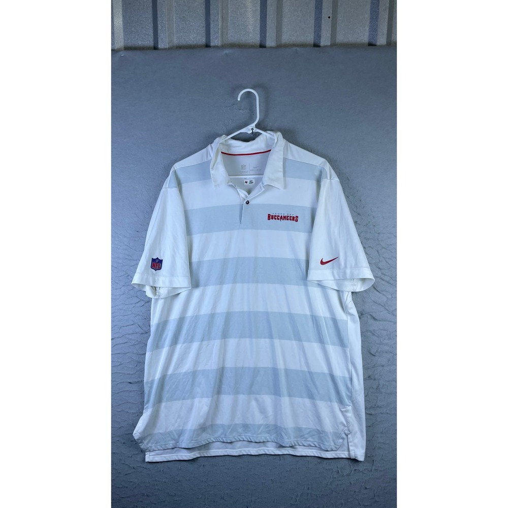 Nike Polo Shirt Mens XL White Good Tampa Bay Buccaneers NFL Dri-FIT Striped